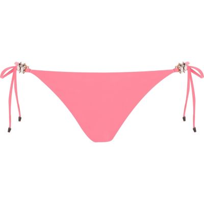 Pink jewel tie side bikini bottoms